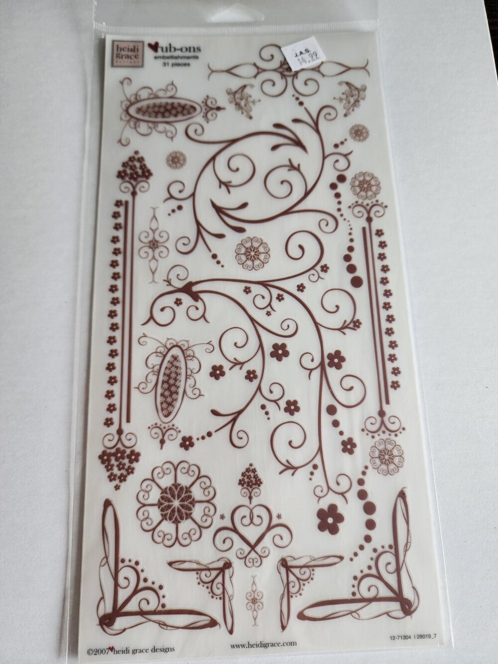 Heidi Grace Rub-On Transfers - Floral Maroon Scrolls Flowers - RETIRED NEW 27